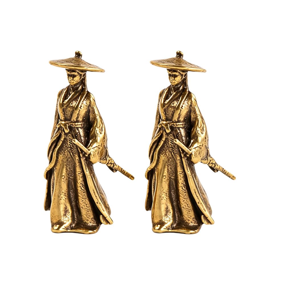 Jehoshaphat Women's Aurichalceous 2Pcs Ancient Hero Brass Figurine Miniature Landscape Water Land Tank Metal Character Model Collectible Decorative Statue