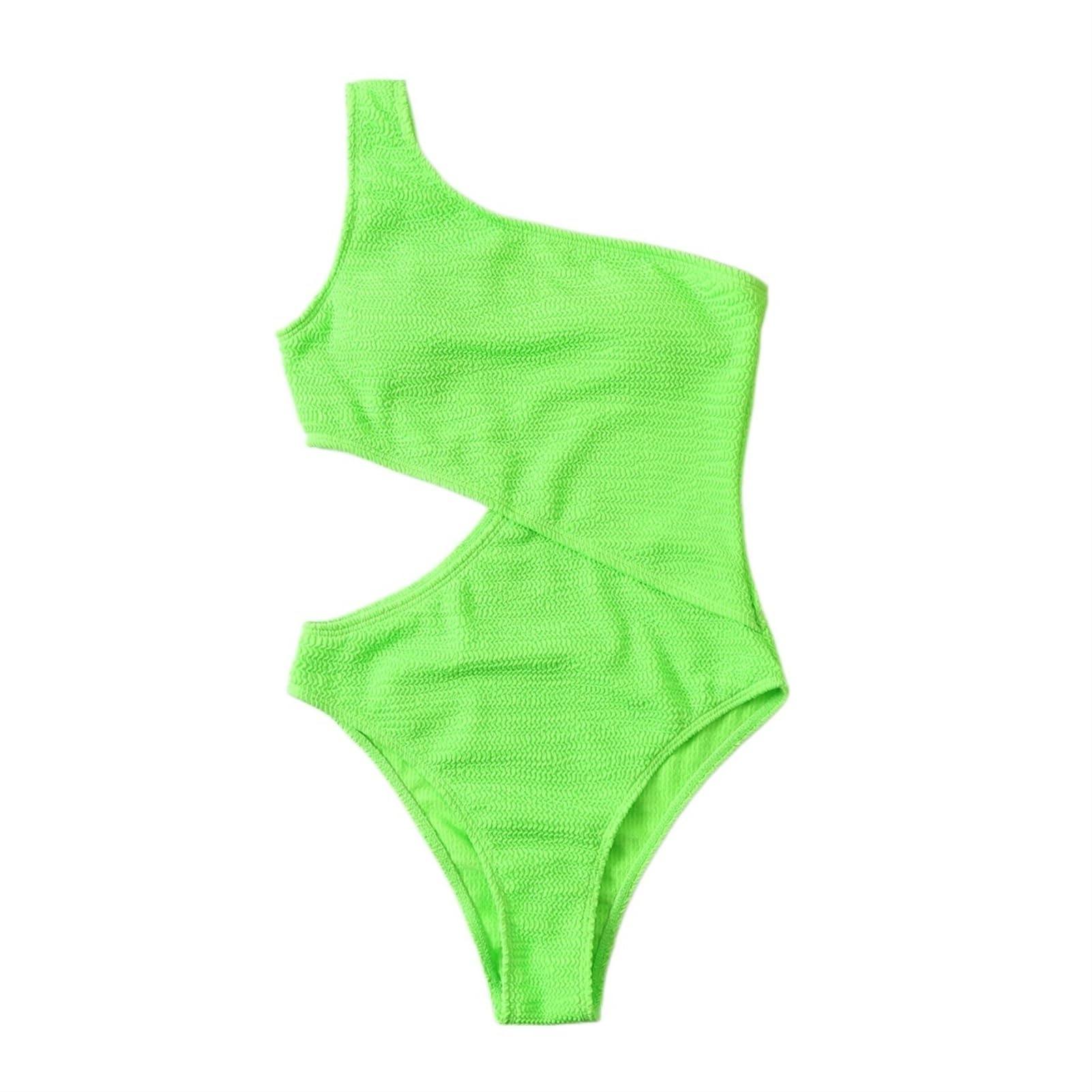 Costume da Bagno Intero Sexy A Costine Solido Costume da Bagno Donna Costume da Bagno Monospalla Femminile Costume da Bagno Estivo da Spiaggia (Color : Fluorescent Green, Size : XL)