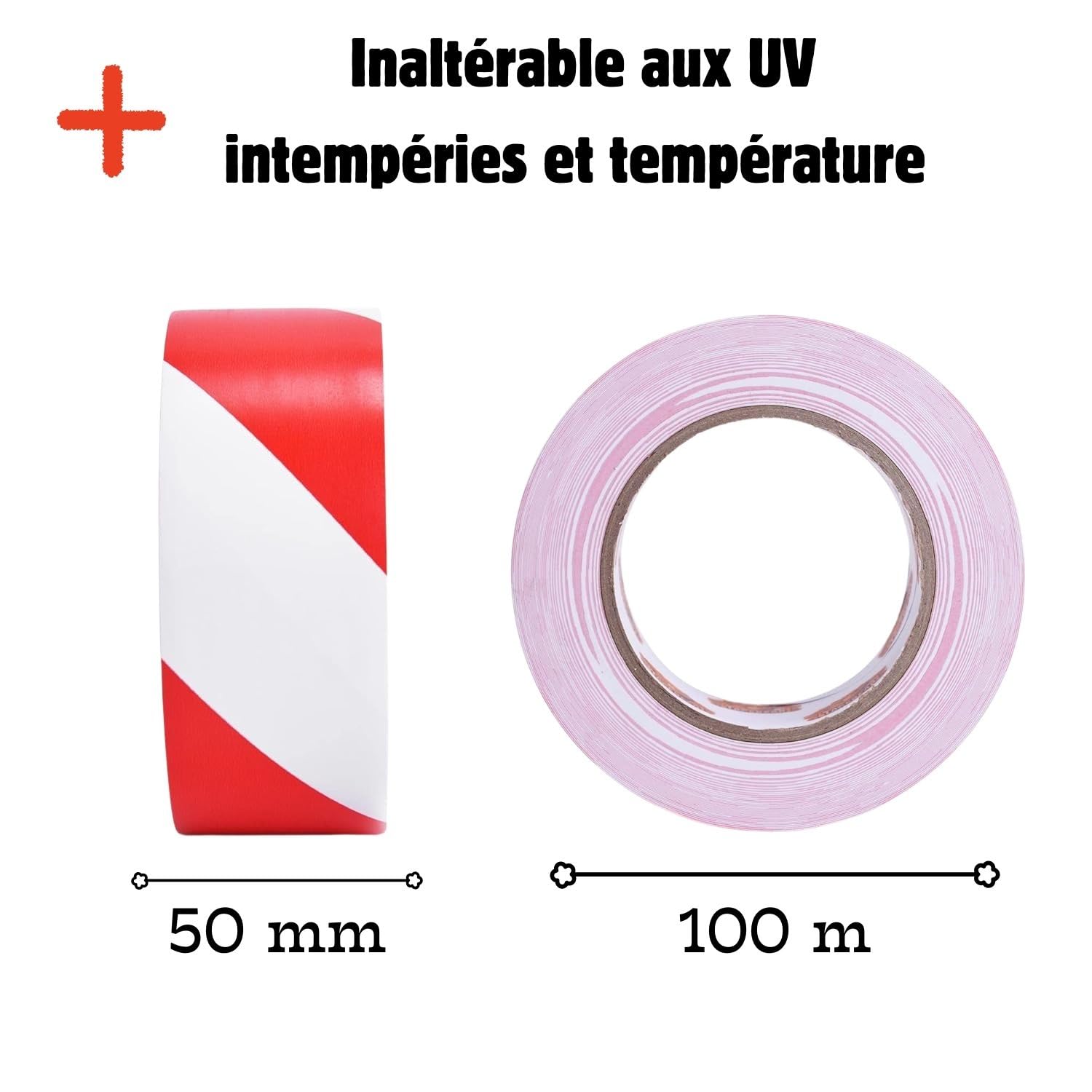 Ruban rouge et blanc Rubalise Kit 6 Rouleaux Balisage Signalisation 50 mm x 100 m PE-HD 30 µ Sécurité Délimitation Chantiers Zones Dangereuses