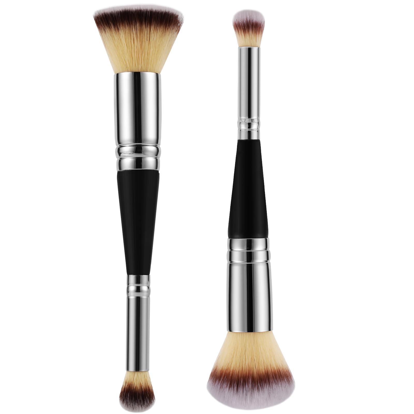 2pcs Makeup Brushes, 2 in 1 Dual-Ended Foundation Brush Multi-Functional Portable Beauty Brushes for Girls Women Makeup Lovers Travel-Lovers