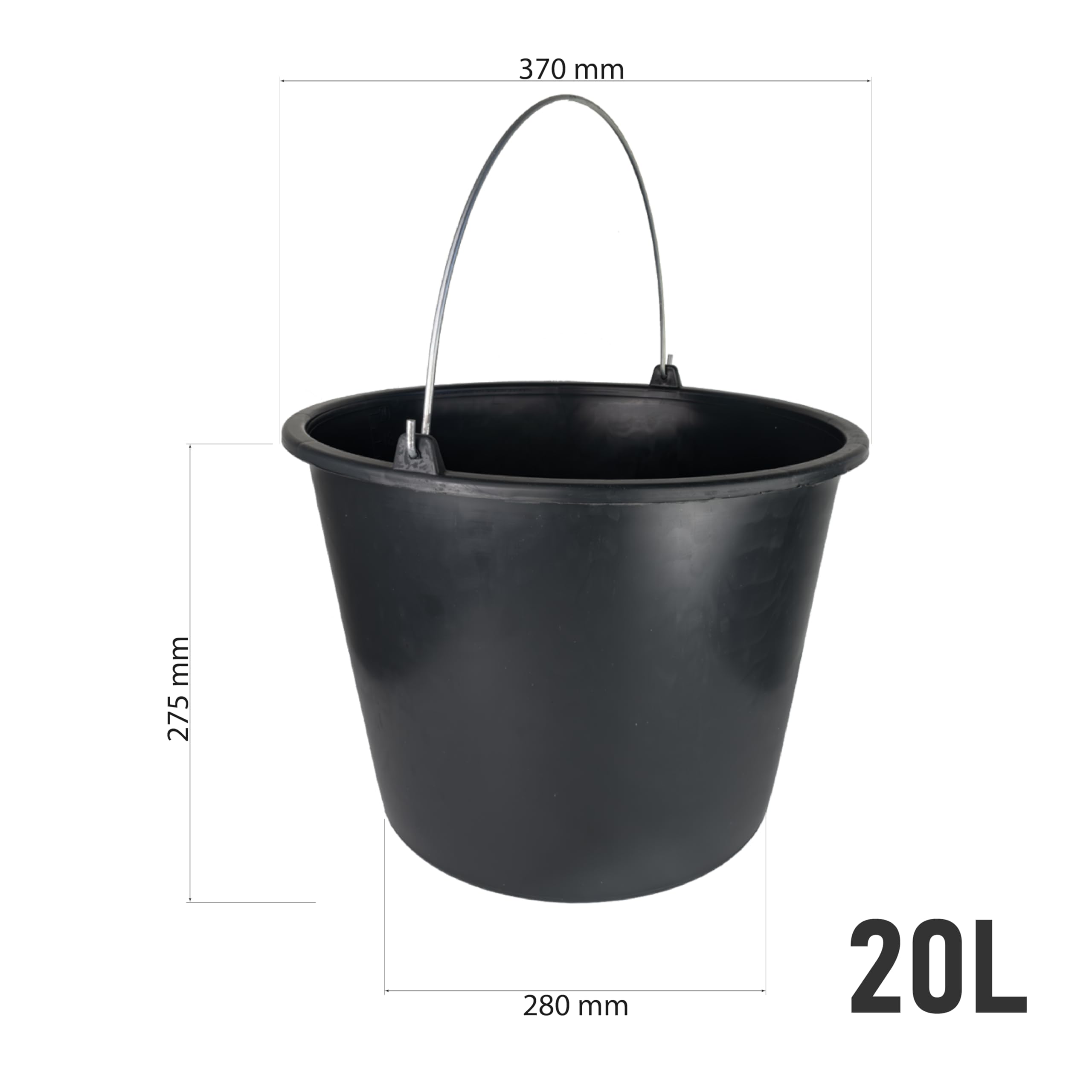 Baueimer 20 Liter aus Kunststoff Putzeimer Mörteleimer Zementeimer Wassereimer Garteneimer Kunststoff-Eimer Schwarz (10 Stück, 20 Liter)