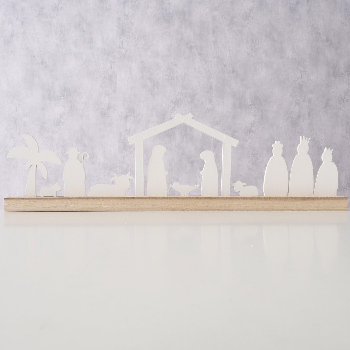 ReWu Krippe Weihnachts-Krippe Silos Krippenfiguren Holzschiene Weihnachten Christmas Wohndekoration Natur Weiß 50x4x14cm