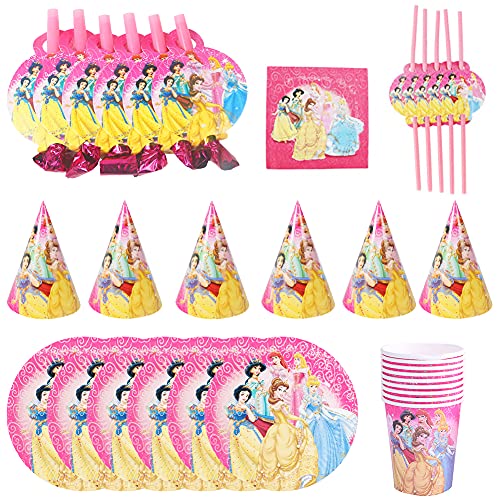 Princesse Partyware Set, 62 pièces Décorations d'anniversaire Princesse, avec Ensemble de Vaisselle Jetable, Nappe, Ballons Princesse, Bannière d'anniversaire pour Garçons, Filles
