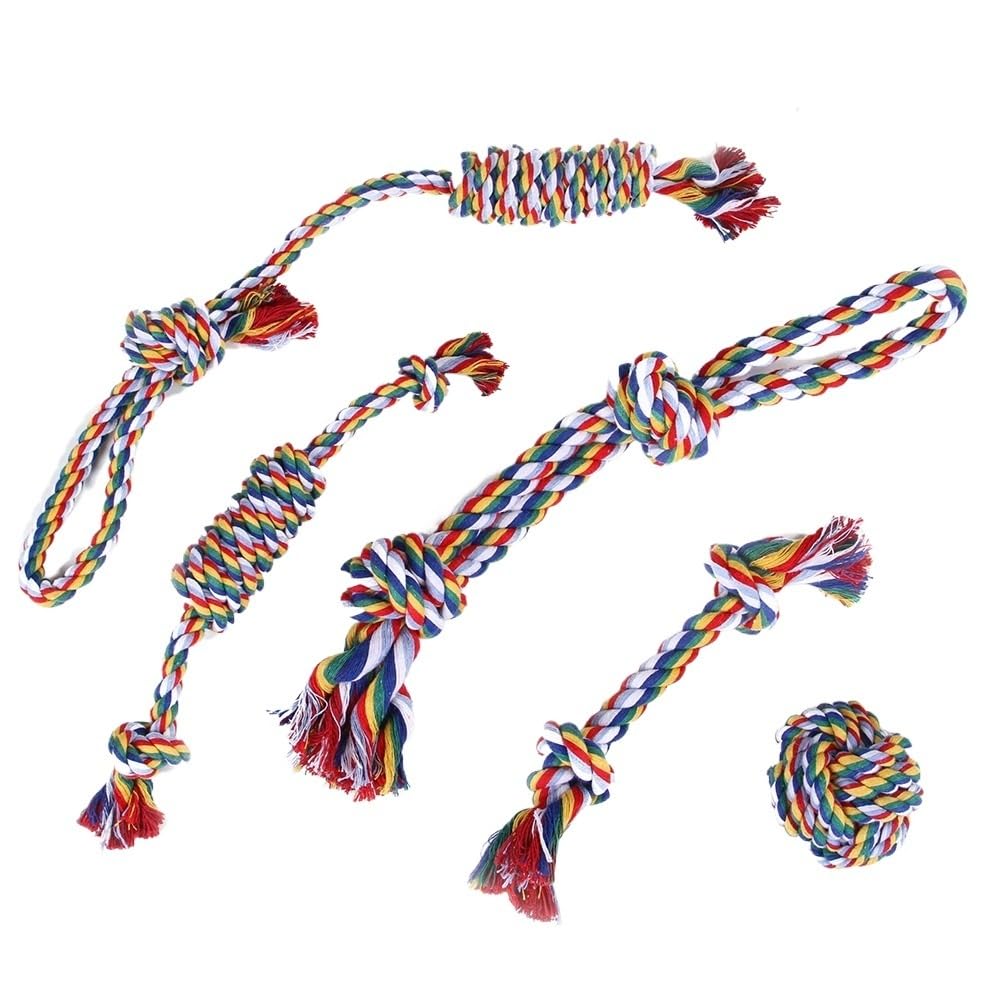 Set di Giocattoli for Cani in Corda di Cotone con Nodi Colorati, Resistenza ai morsi di Cani e Gatti e Set di Giocattoli for Il rilassamento, Giocattolo for la Pulizia dei Denti