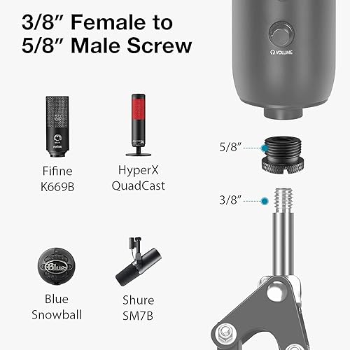 Miniatura 5 de Kit de adaptador de rosca de micrófono de 58 a 38 adaptadores de tornillo de micrófono 14 a 58 Adaptador de soporte de micrófono de aleación de
