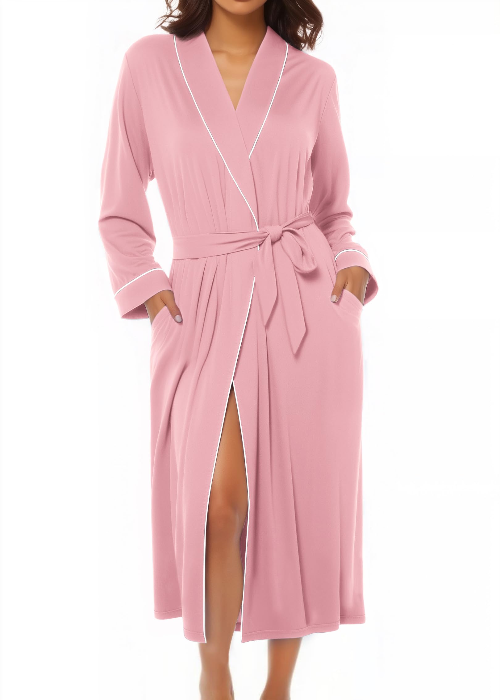 Ekouaer Kimono Robes for Women Long Lightweight Knit Bathrobe Shawl Soft Sleepwear Casual Ladies Loungewear S-XXL