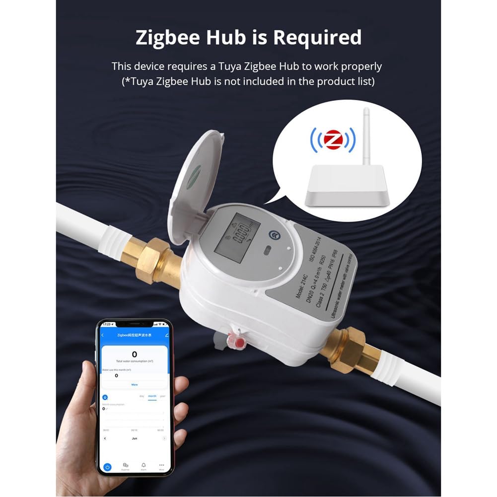 Misuratore di acqua ad ultrasuoni Zigbee DN15 con Valvola, Display LCD, Misurazione della quantità di acqua, Flusso di Consumo IP68, Misurazione del Consumo di Acqua, Display LCD Digitale