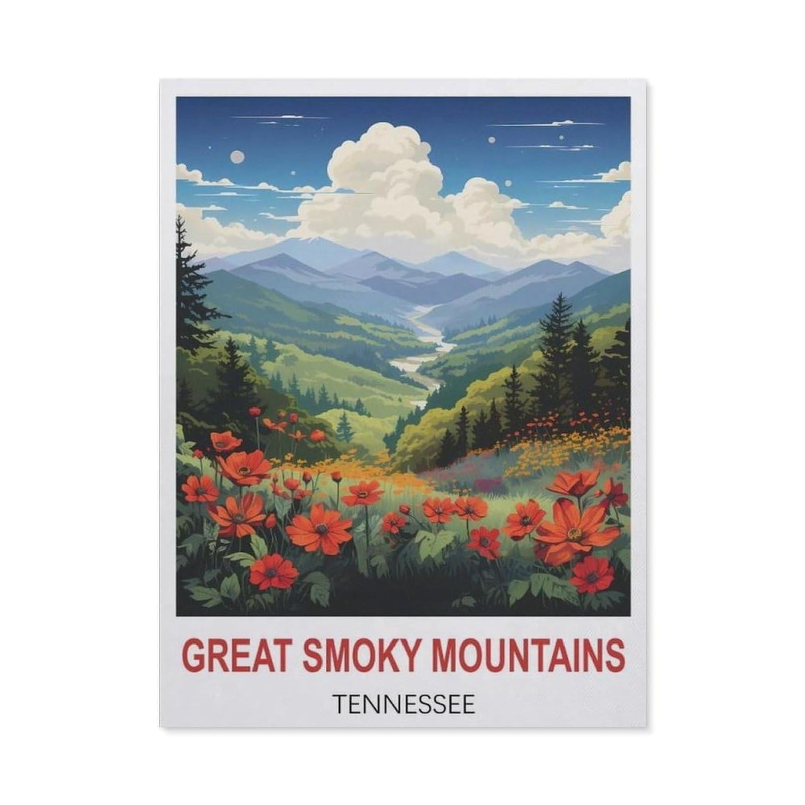 BEAYODKP Diamond Painting，Great Smoky Mountains Tennessee Vintage Travel Poster，Diamond Painting Art Embroidery Cross Stitch Pictures Gift Wall Decoration（30 x 40 cm/11.81 x 15.74 inches）-BZ56