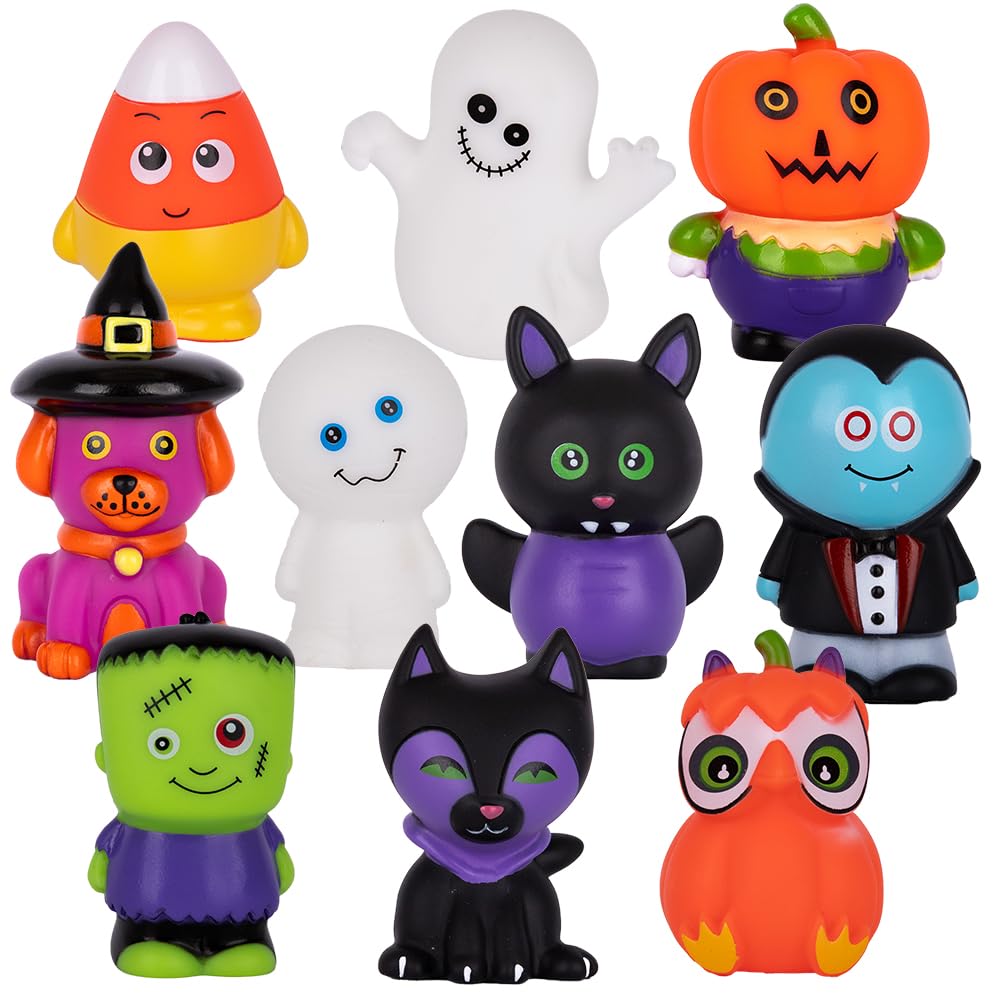 ArtCreativity Assorted Rubber Characters for Kids, Pack of 10, Variety of Halloween Figures, Trick or Treat Supplies, Goodie Bag Fillers, Party Favors
