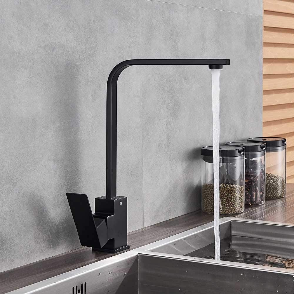 ZBBDFAZD Faucets,Brushed Nickel 360 Rotate Kitchen Faucet Deck Mount Hot Cold Mixer Tap for Kitchen Single Lever One Hole Bathroom Kitchen Crane/Black
