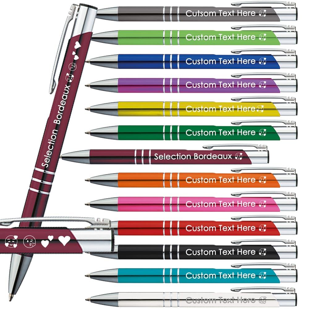 Juwelier Schönschmied Ballpoint Pens with Engraving | Emojis Engraving Possible | 13 Colours | Promotional Ballpoint Pens with Desired Engraving | Personalised Pens (Bordeaux, 50)