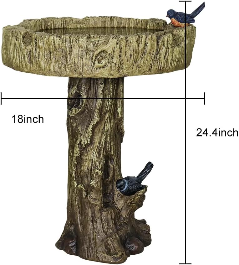 watnature 24.4” H Fibre Reinforced Concrete Outdoor Garden Bird Bath with Birds, Woodland Tree Trunk Decoration Yard Statue，Pedestal Birdbaths for Outdoors, Garden, Patio, Lawn, Backyard