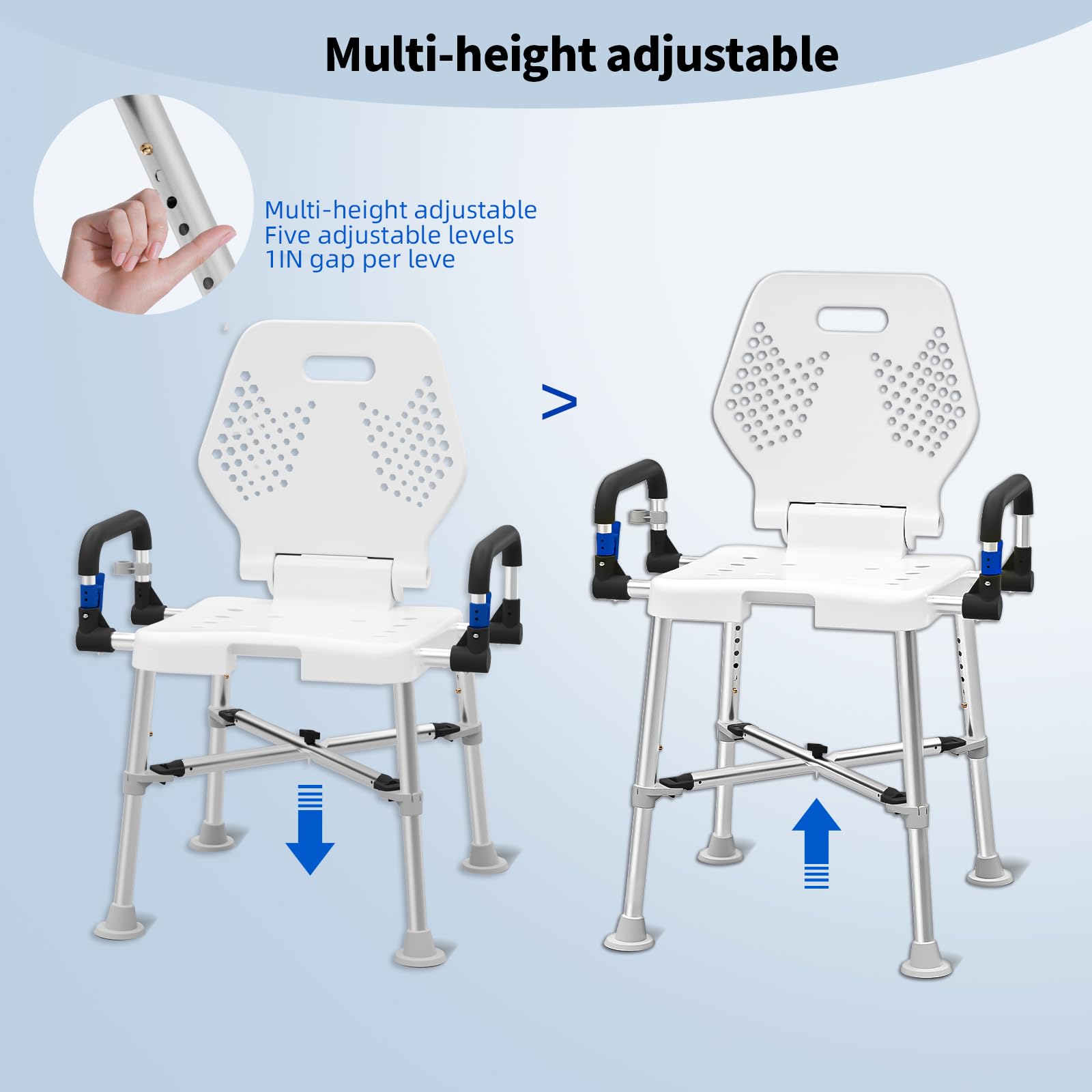 Silla de ducha para ancianos y discapacitados con brazos y espalda, silla de ducha para personas mayores, discapacitados o adultos bariátricos, asiento de banco para ducha interior y bañera de baño