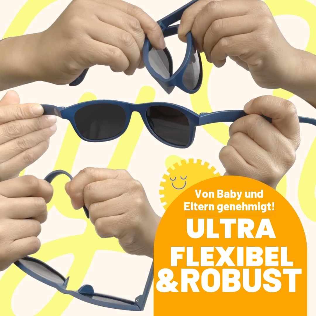 BABY SUNNIES Polarisierte Baby Sonnenbrille mit Riemen - 0-24 Monate, UV Schutz, Bruchsicher - Kinder Sonnenbrillen BPA Frei