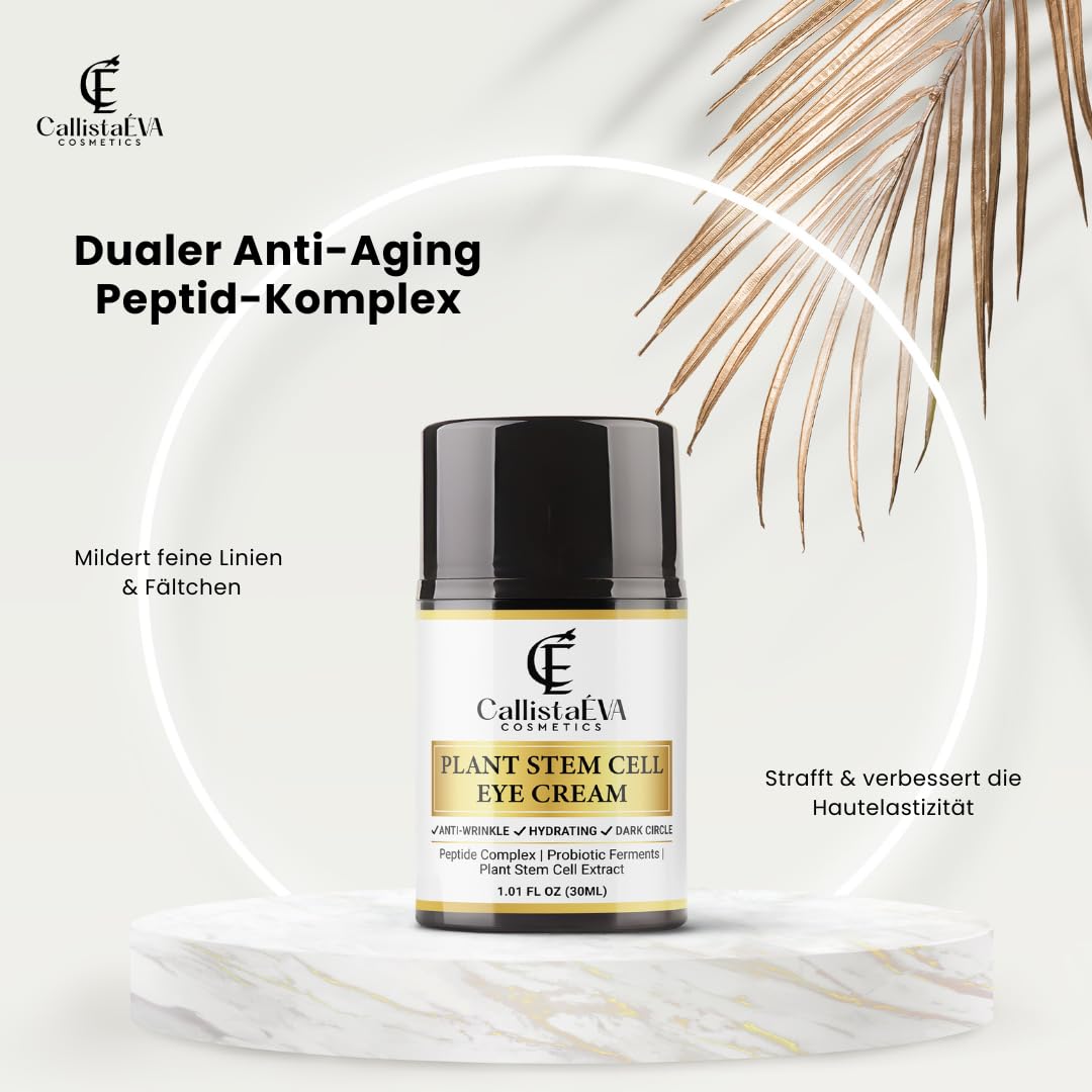 Stammzellen Augencreme - Made in Germany – Anti-Aging Augenpflege gegen Augenringe, Schwellungen & Falten – Mit Peptiden, Probiotic Ferments, Allantoin, Hyaluron, Alle Haupttypen– 15ml