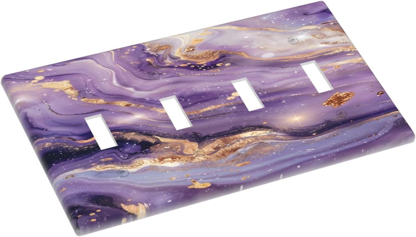 Abstract Purple Gold Marble Texure Luxurious Light Switch Covers Quad Toggle Electrical Faceplate 4 Gang Wall Plate Decorative Switch Plates Cover for Bathroom Living Room Decor