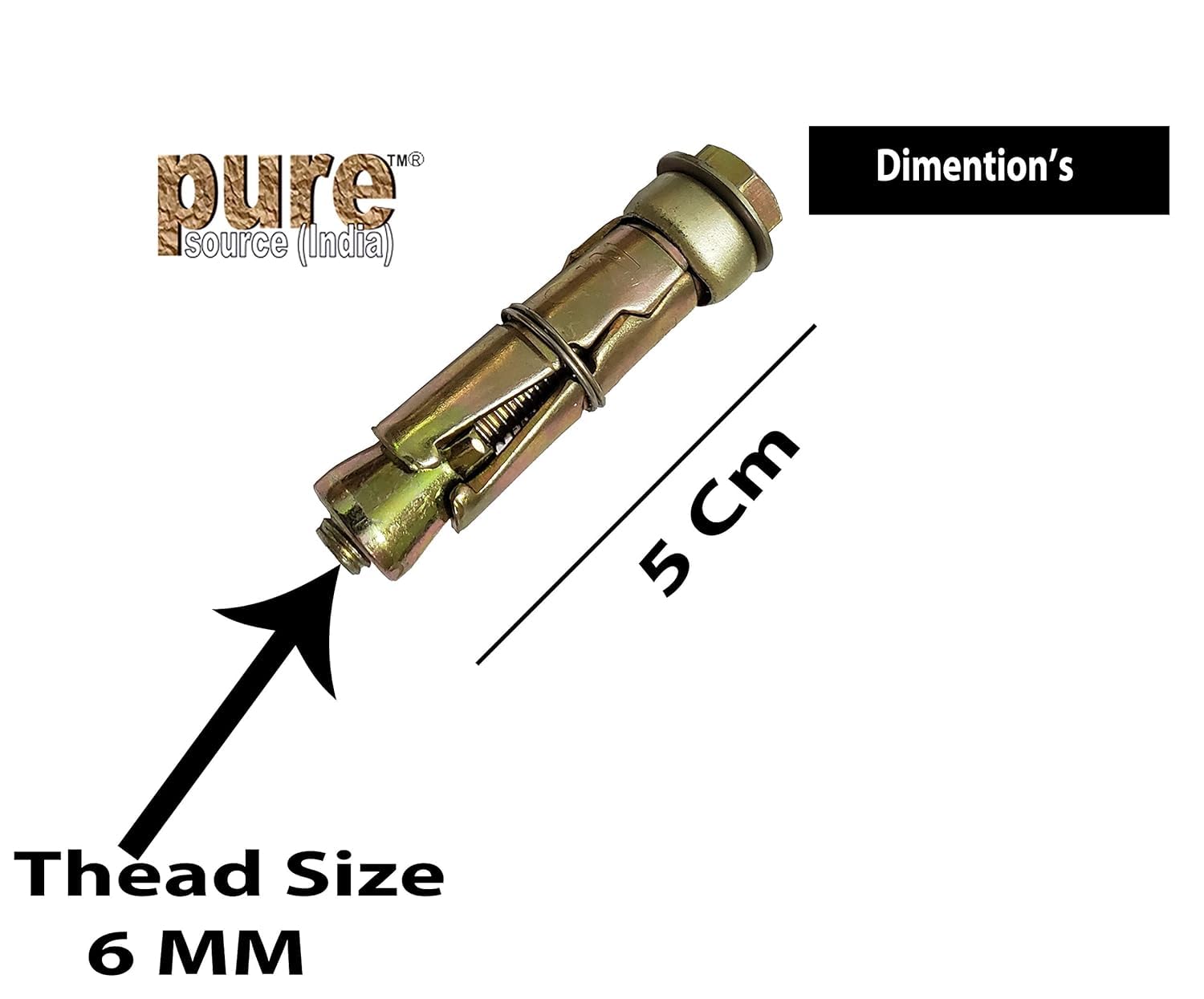 Pure Source India Anchor Fasteners,Size 6 mm, Pack of 2 PCS (Gold)(Iron, [Round ]) - Image 3 thumbnail