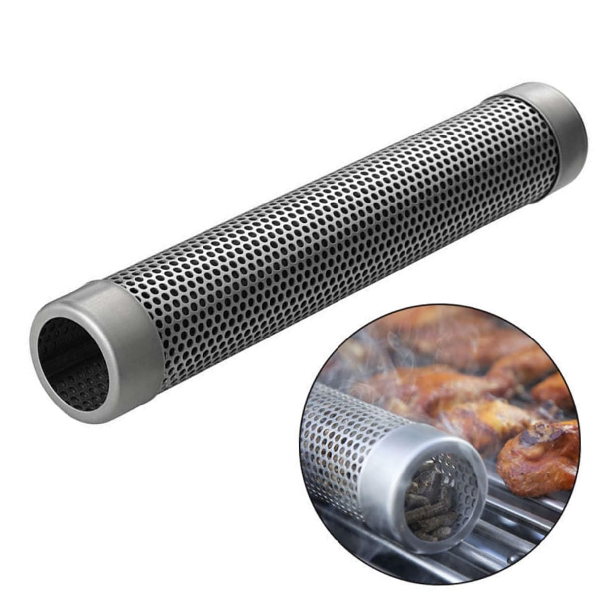 Happyyami Stainless Steel Bbq Smoker Round Tube Mesh Tube for Pellet Grill Flavor Enhancement