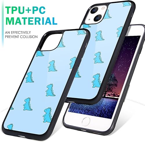 Miniatura 6 de MAYCARI Funda compatible con iPhone 13, diseño de dinosaurio de dibujos animados azules para niñas y mujeres, diseño de animales lindos animales,