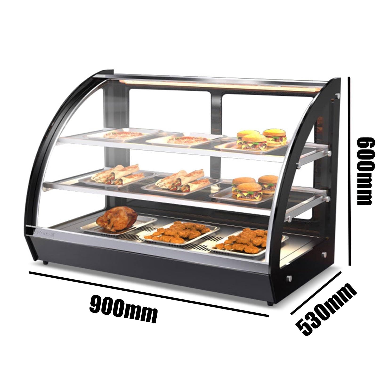 Circolazione Di Aria Calda A 3 Strati Da 1020 W - Banco Scaldavivande (Isolamento 30-80 ℃) + Luce Calda A Led, Vetrina Riscaldante (90X53X60 Cm), Vetrina Scaldavivande