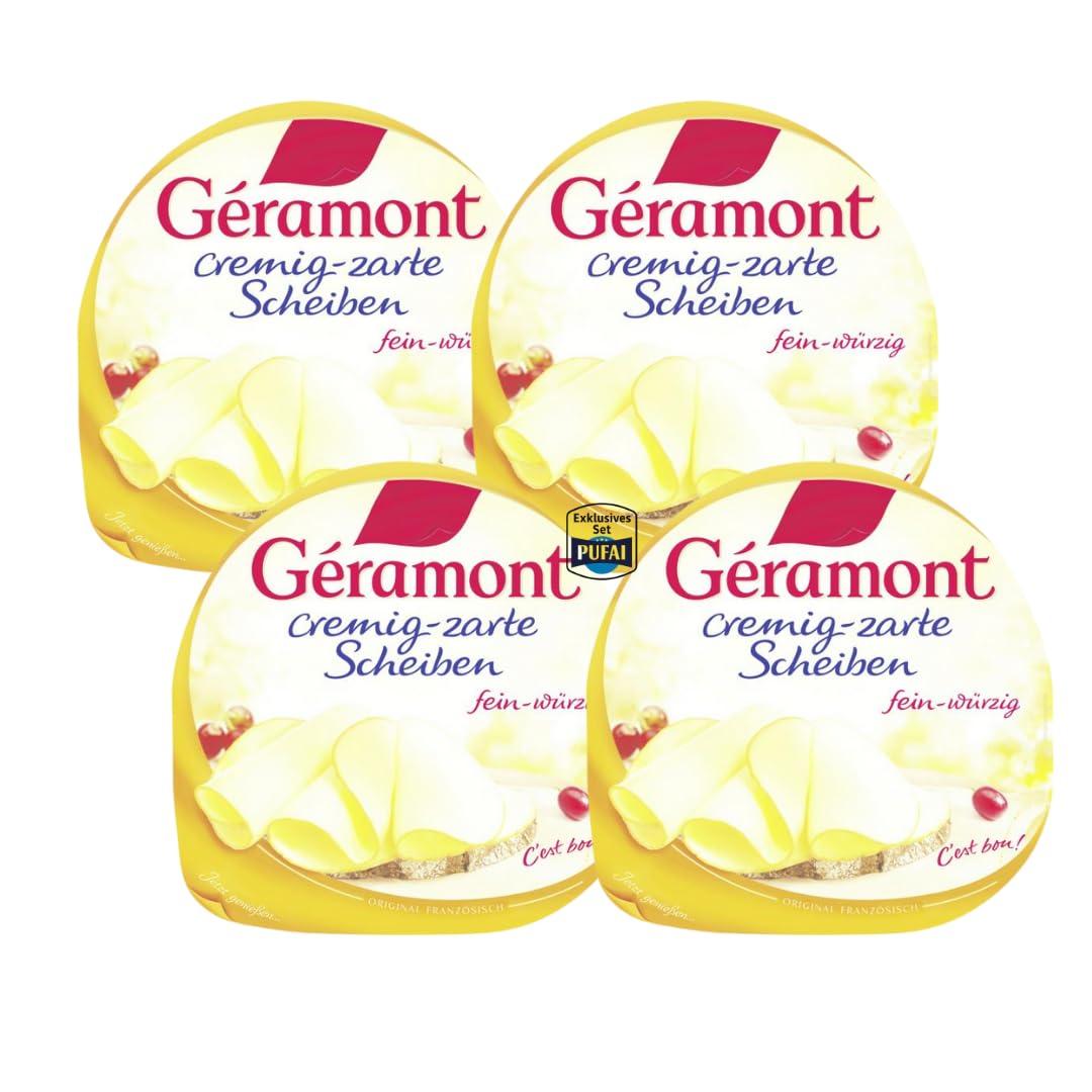 Géramont Käsescheiben cremig-zart & fein-würzig – 130 g, 4er Pack | Französische Käsezubereitung aus Kuhmilch | Mild & aromatisch