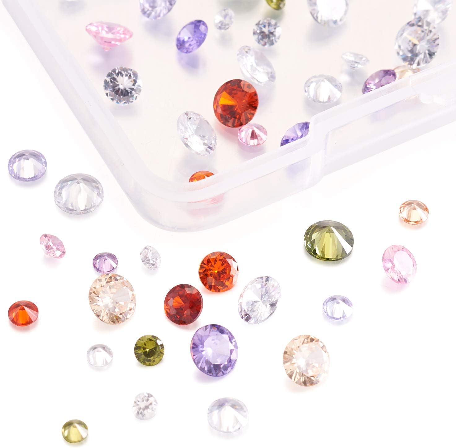 Beadthoven 80pcs 4size Mini Crystal Cubic Zirconia Stone Cabochons Faceted Pointed Back Rhinestone Loose Beads Mixed Color for DIY Jewelry Making Embellishment