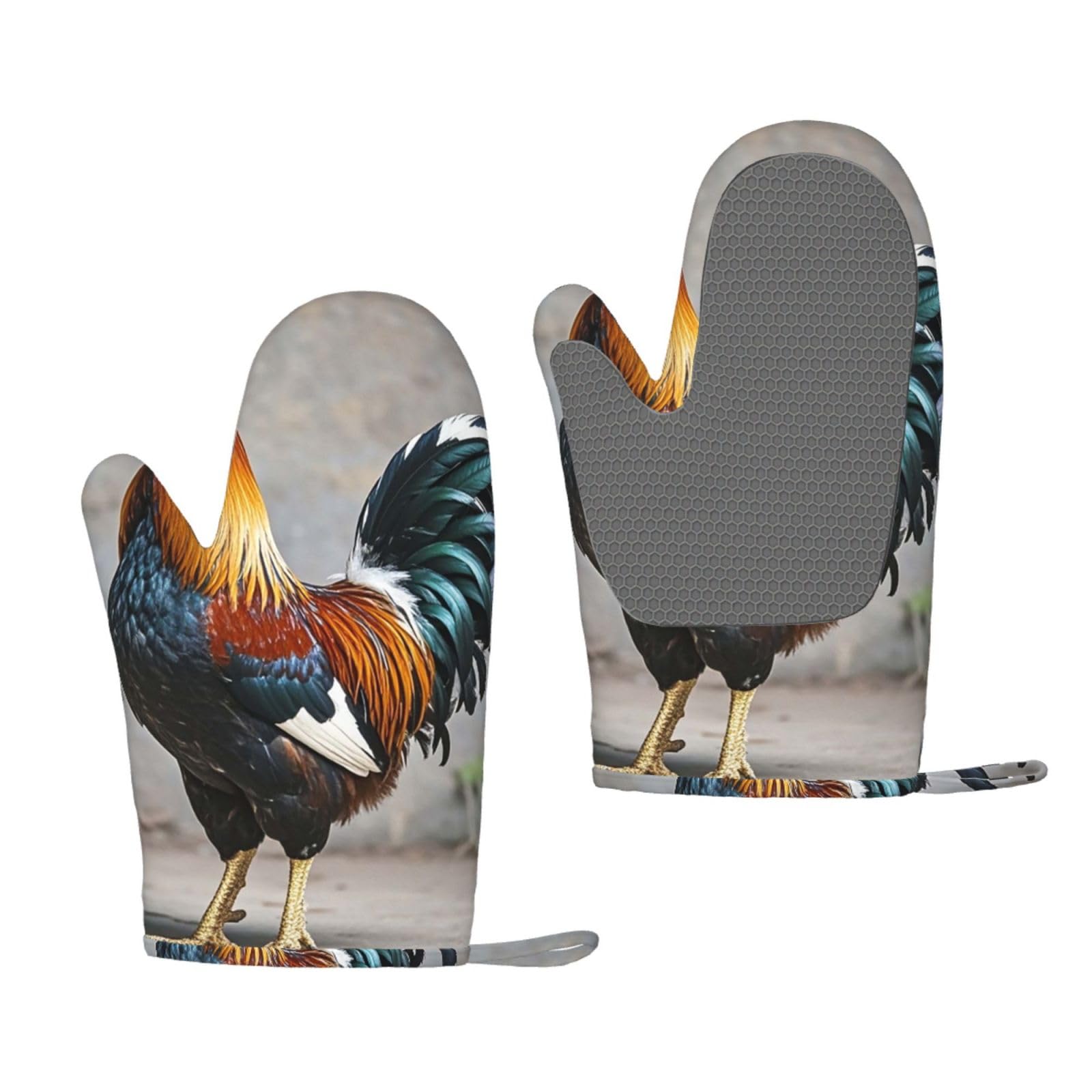 Oven Mitts Sets of 2 Heat Resistant Kitchen Gloves Rooster Oven Mitts BBQ Oven Gloves Non-Slip Silicone Oven Mitts Waterproof Cooking Safety Gloves for Kitchen Baking Cooking