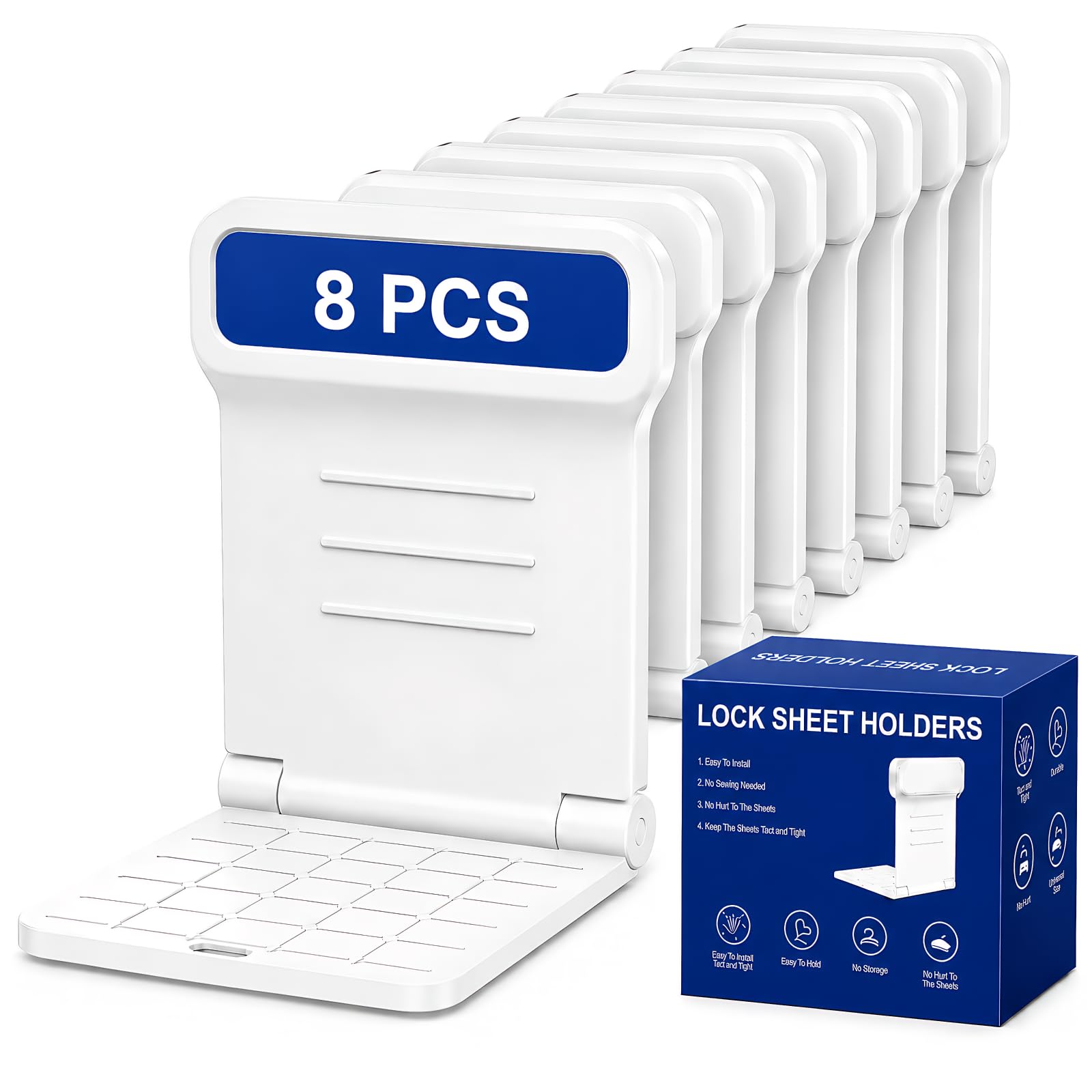 YLTNEUQER 8-Pack Lock Sheet Holders with Non-Slip Mats
