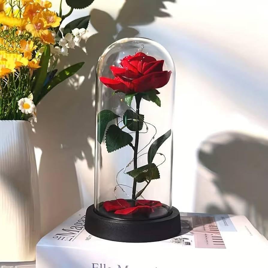 Image of Artificial Crochet Flower Bouquet Handmade Cotton Flowers Bunch for Home Decor, Gift for Girls, Wedding, Festival Decoration, Long Lasting Floral Arrangement (Single Red Rose)