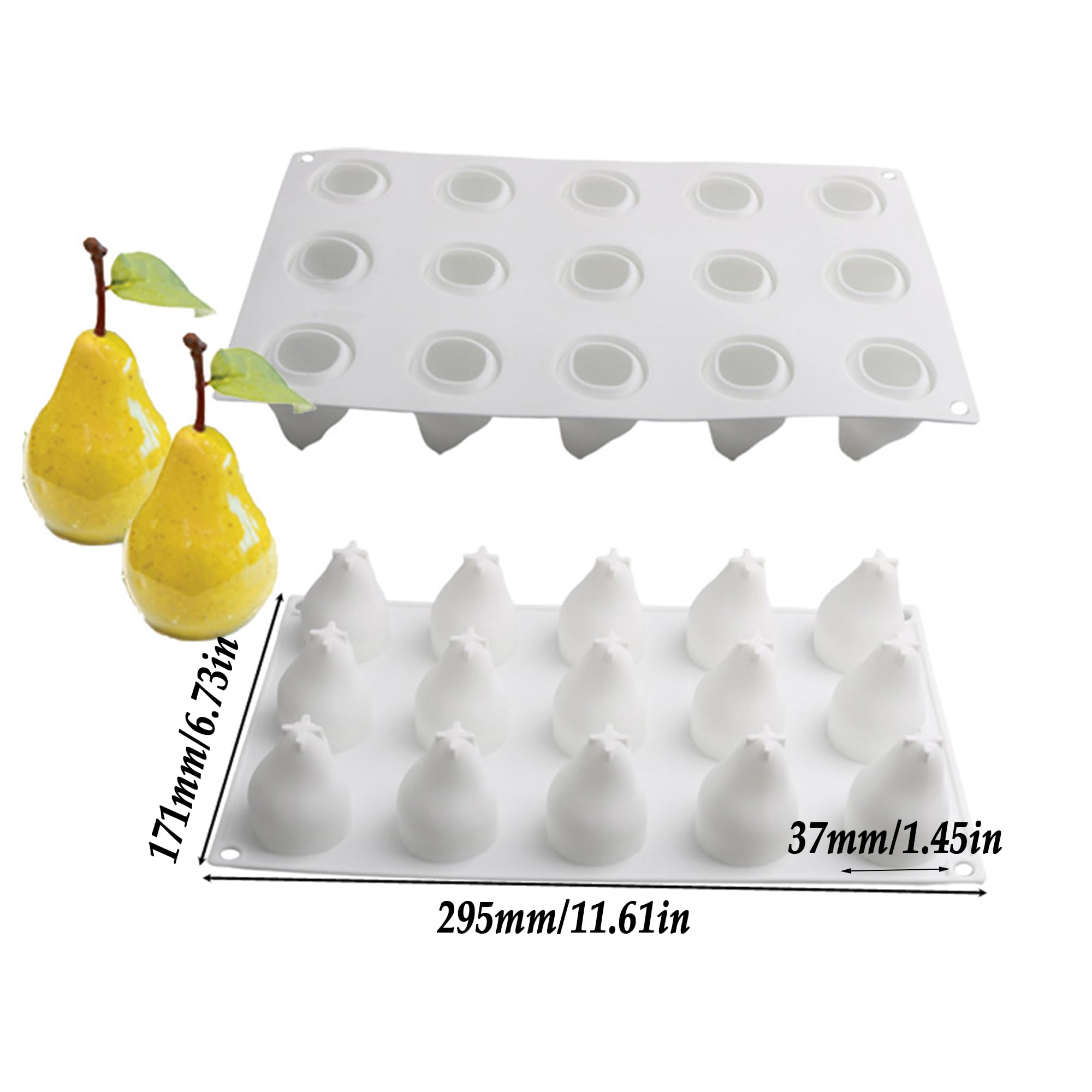 Stampo in silicone 3D per cioccolatini a pera, mousse, stampo in silicone 3D, 15 fori, per cioccolatini (#1, 37 x 49 mm)