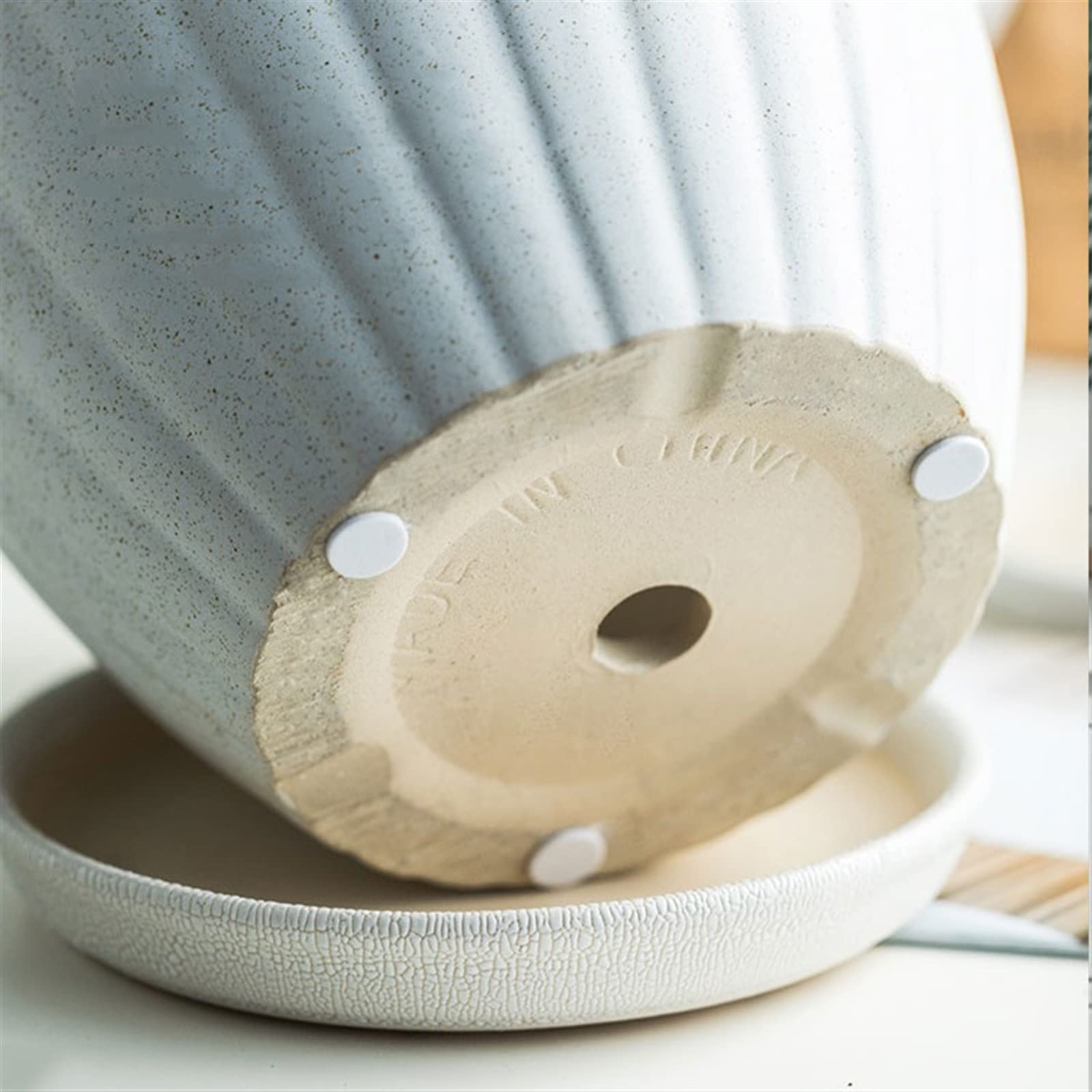 Doniczki na kwiaty doniczka ceramiczna z dużym otworem z otworami odpływowymi Orchidea kaktus ozdobna sadzarka, biało-niebieska doniczka ogrodowa (kolor: biały, rozmiar: L)