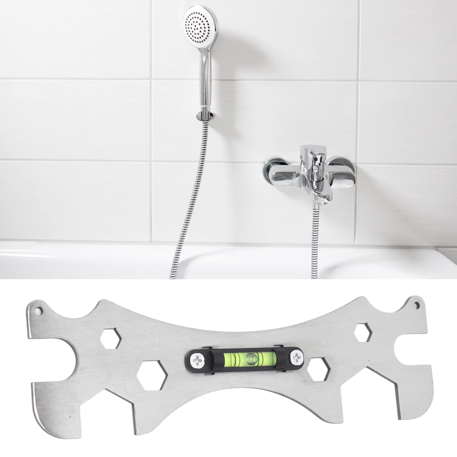 Chiave Multifunzionale in Acciaio Inossidabile con Livella a Bolla, Strumento Universale per Rubinetto Doccia e Irrigatore Bagno, Antiruggine per Manutenzione Idraulica