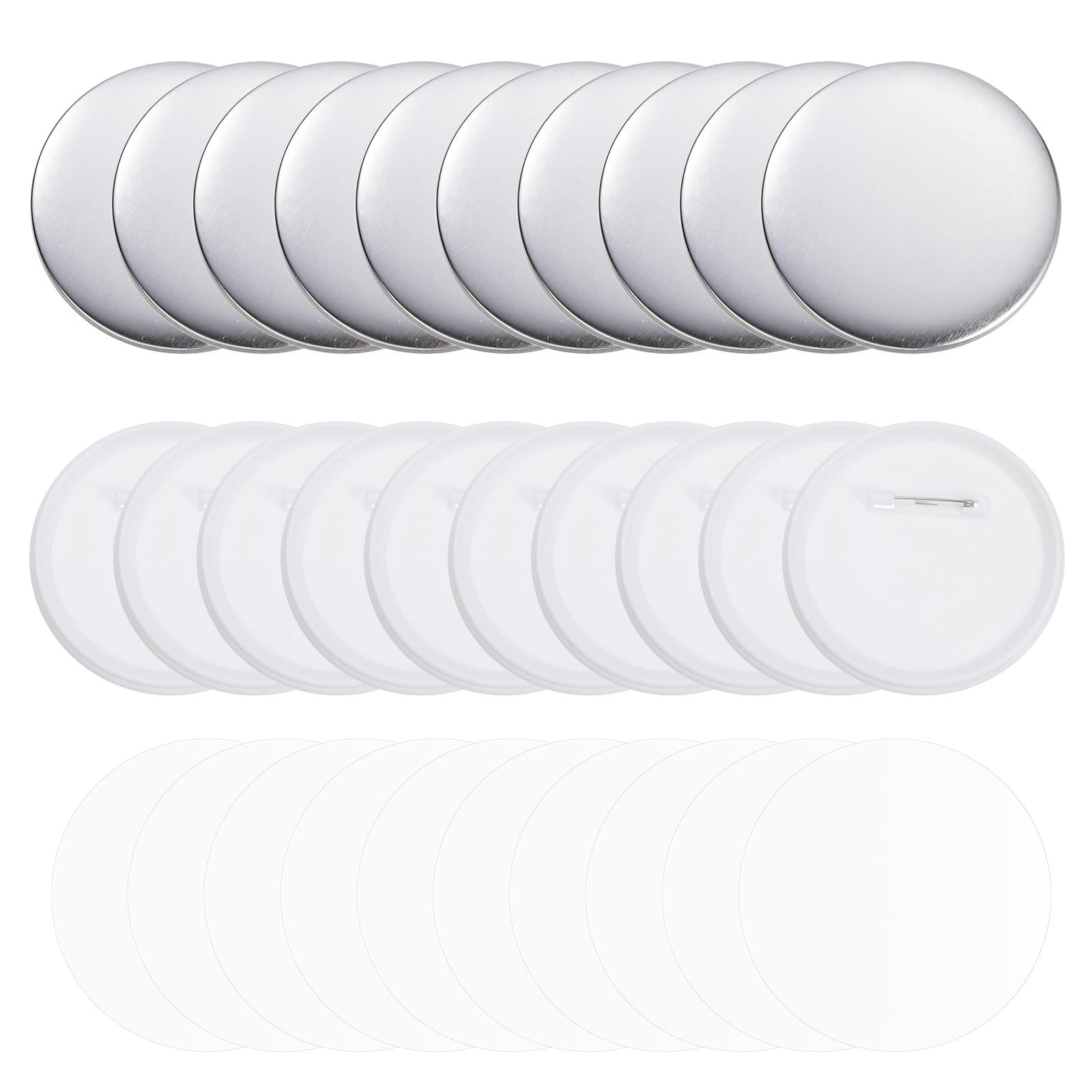 DMiotech 120 Sets 75mm 2.95 Inches Blank Pin Back Button Parts Buttons Metal Cover Plastic Button Back Clear Film for Party Gifts Clothes Hat Bags Decoration