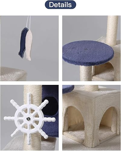 Miniatura 6 de HYABI Boya de barco de 46.8 pulgadas, novedosa torre de árbol de gato gaviota, muebles de condominio, apartamento, plataforma de diversión de gatito