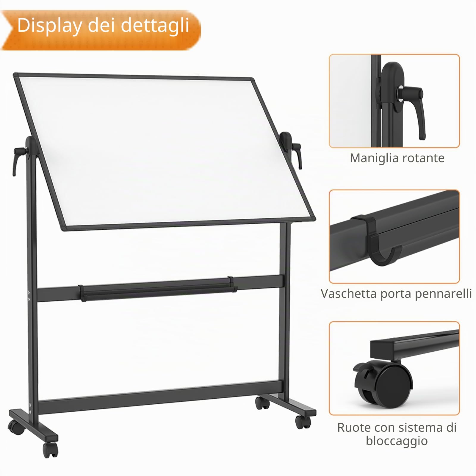 VIZ-PRO Lavagna Mobile Magnetica Fronte-Retro, 120 x 90 cm, Telaio e Supporto in Alluminio Nero