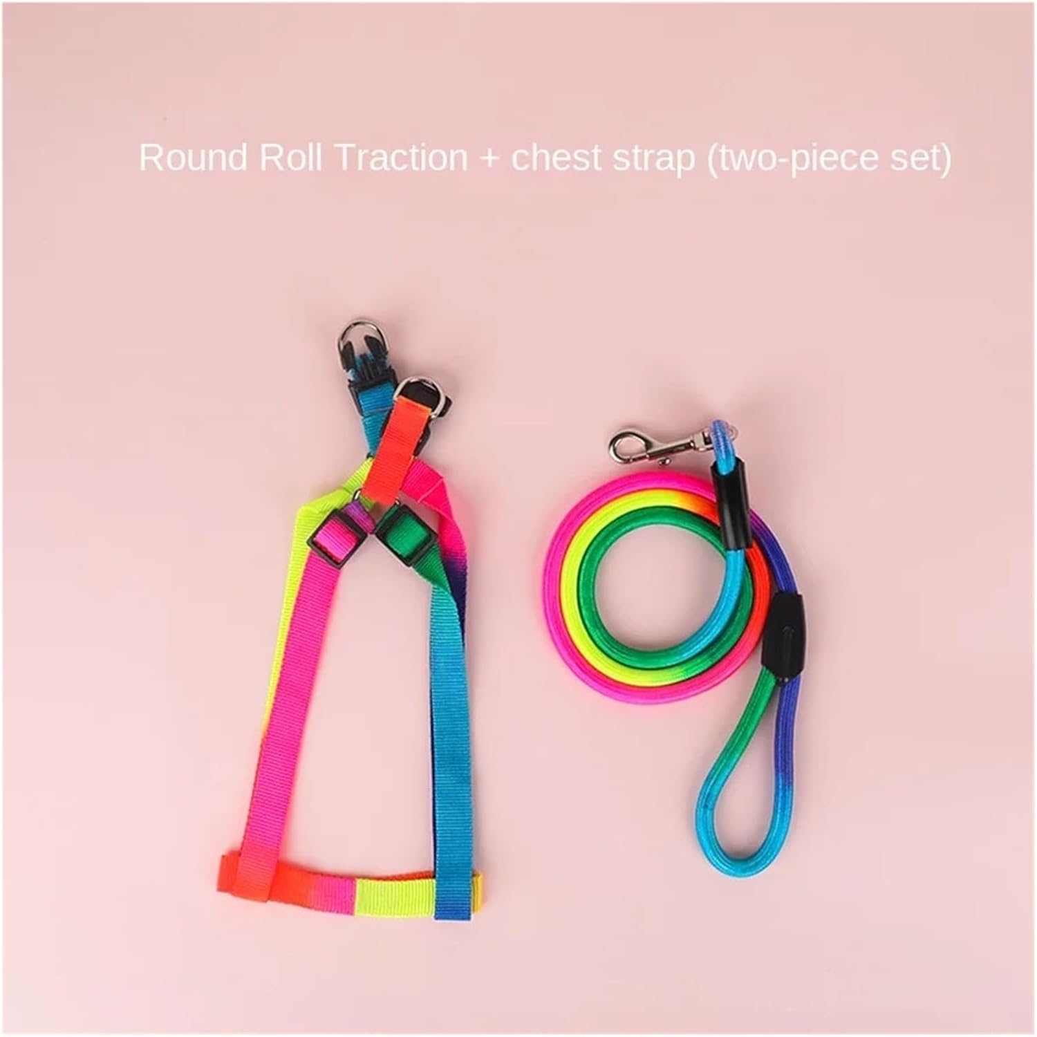 Pet Harness Round Rainbow Color Cat Leash Dog Chain(L)
