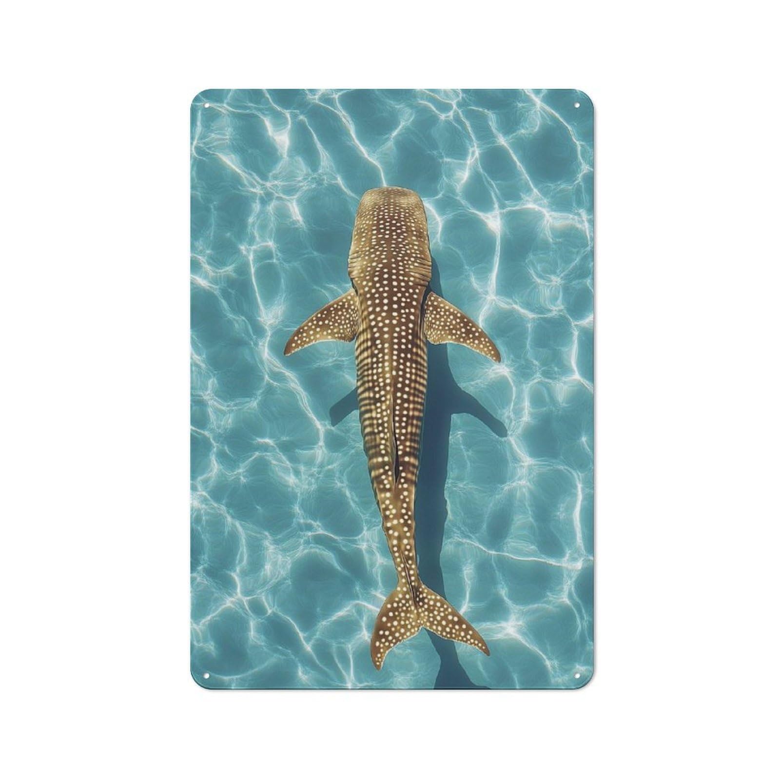 Junmoney Style-22 Tin Wall Plaque 30X20cm With Whale Shark In Turquoise Water For Garage Wall, Suited To People Furnishing A Garage