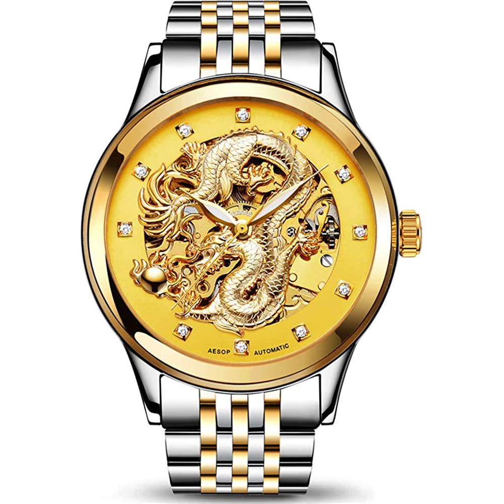 MASTOP Hollow Classic - Reloj analógico para hombre, ultrafino, de acero inoxidable, con zafiro, automático, resistente al agua