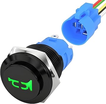 16MM Raised Speaker Horn Momentary Push Button Switch, 5/8" Mounting Hole 1NO 1NC SPDT with Pre-Wiring Switch, 12V LED Horn Switch with Stainless Steel Shell for Car Green