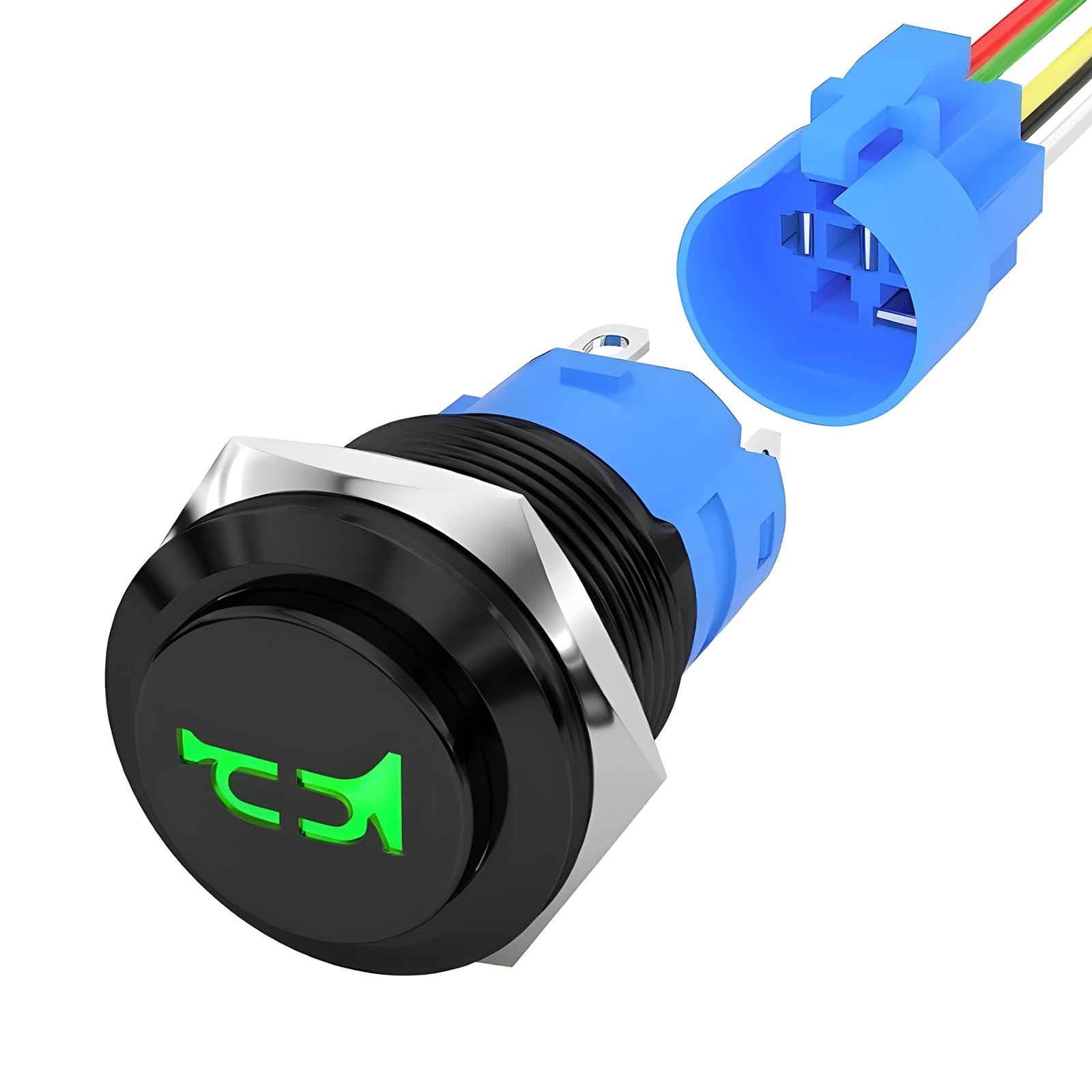 Photo 1 of FSTURIOS 16MM Raised Speaker Horn Momentary Push Button Switch, 5/8" Mounting Hole 1NO 1NC SPDT with Pre-Wiring Switch, 12V LED Horn Switch with Stainless Steel Shell for Car (Green)