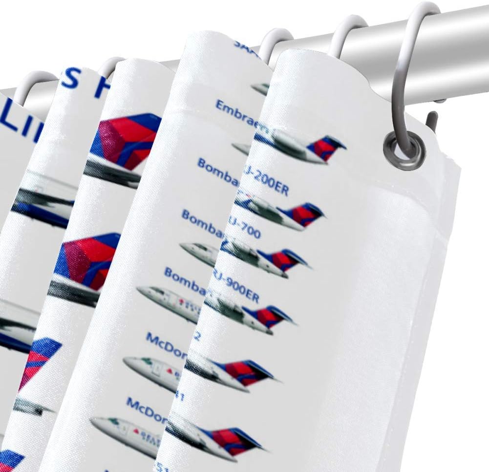 Set of 2 Delta Airlines Fleet Map 71 X 71 Inches Shower Curtain and Mat Set Waterproof Fabric Bathroom Curtain and Rug Set with Hooks