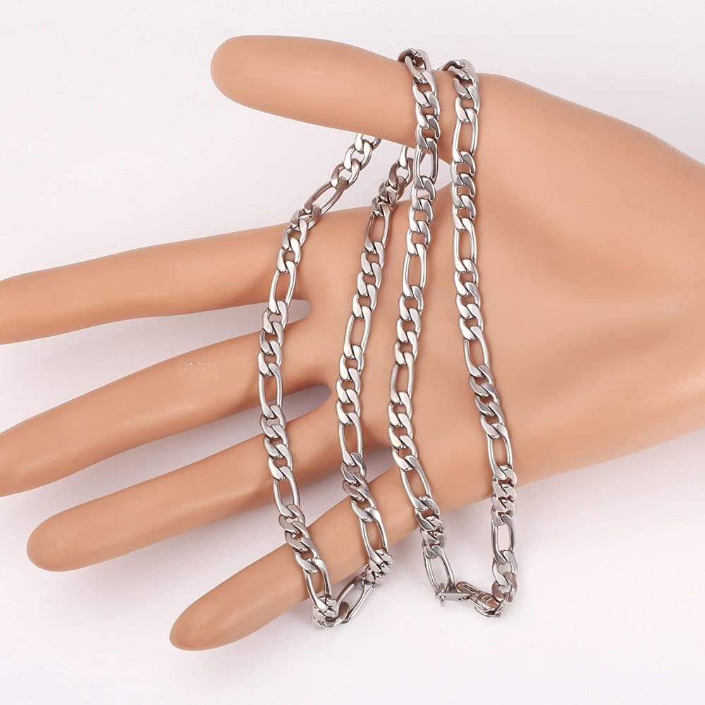 U7 Twisted Rope Chain, Figaro Chain, Men Stainless Steel Necklace and Bracelet Set, 3mm 5mm 6mm 9mm Black Gold Silver Chains Necklaces for Men Women 16"-30"
