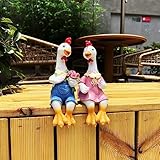 Handside Garden Statues Couple Animal Cartoon Resin Cute Sitting Sculpture Goose Lovers Figurine Gift for Wedding Decorations, Art Décor Goose for Yard Home Garden Patio and Office (Chicken) - Image 8