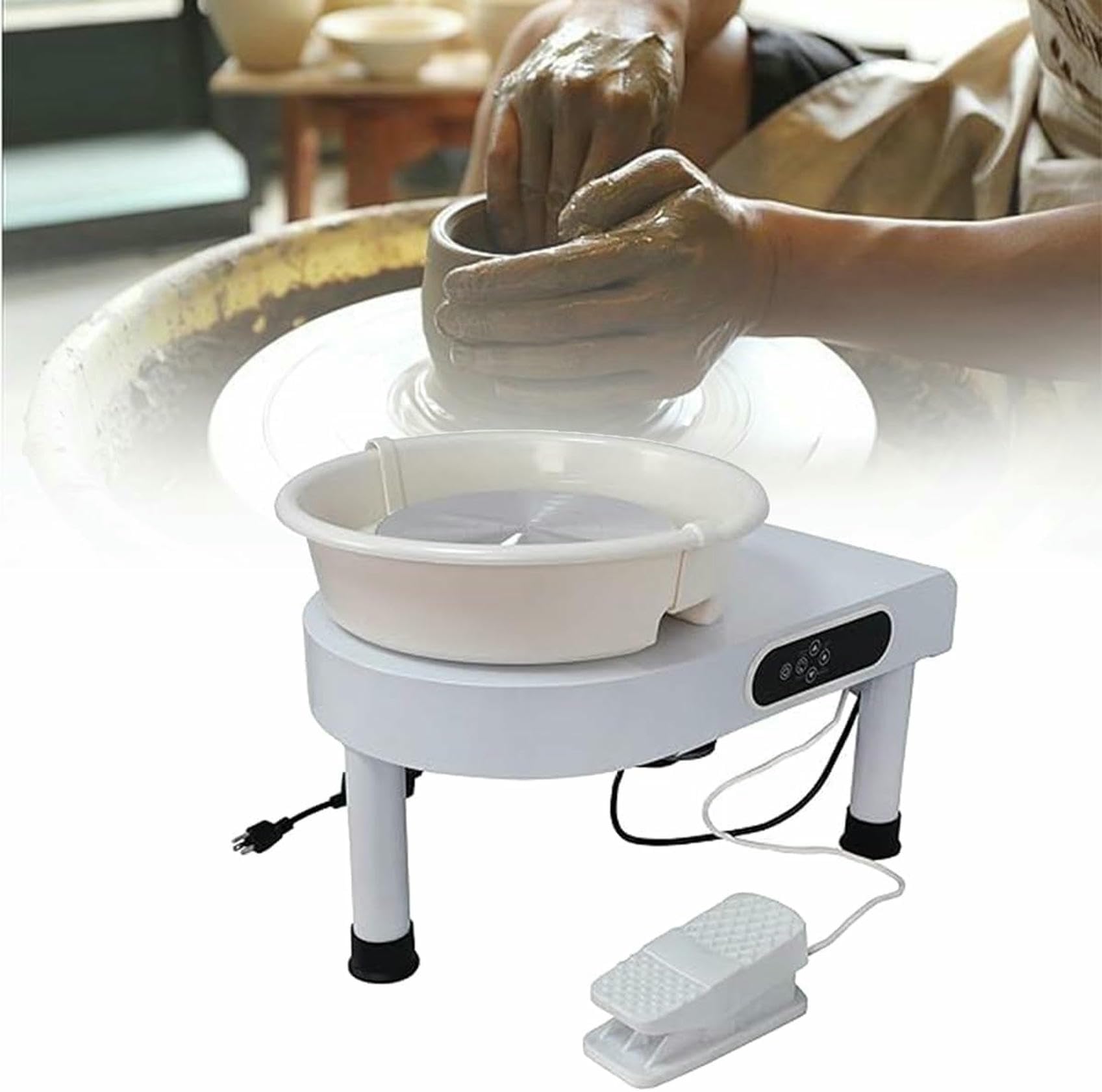 Torno De Cerámica, Máquina Formadora De Tornos, Velocidad Ajustable De 60 A 300 RPM, Panel LCD Manual, Pedal ABS, Cuenco Desmontable, para Trabajos De Arte, Manualidades Y Bricolaje~/