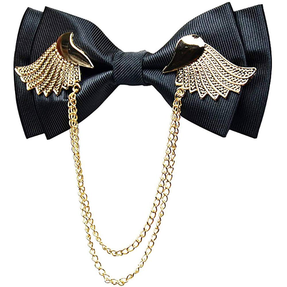 Men's Adjustable Metal Golden Wings Two Layer Neck Bowtie Banquet Bow Tie