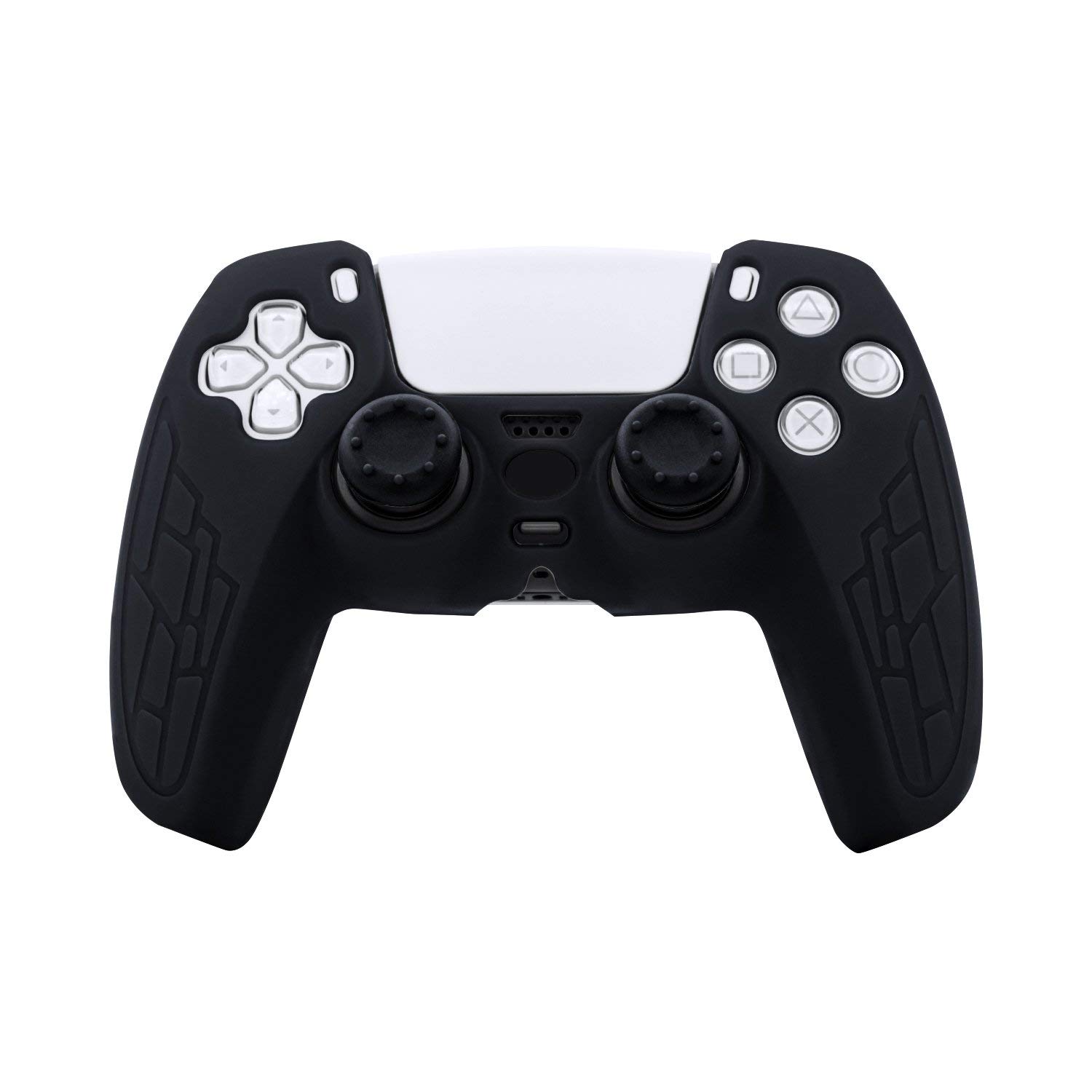 Coque de protection en silicone antidérapante avec paire THUMBSTICK CAP pour PLAYSTATION 5 PS5 CONTROLLER NOIR