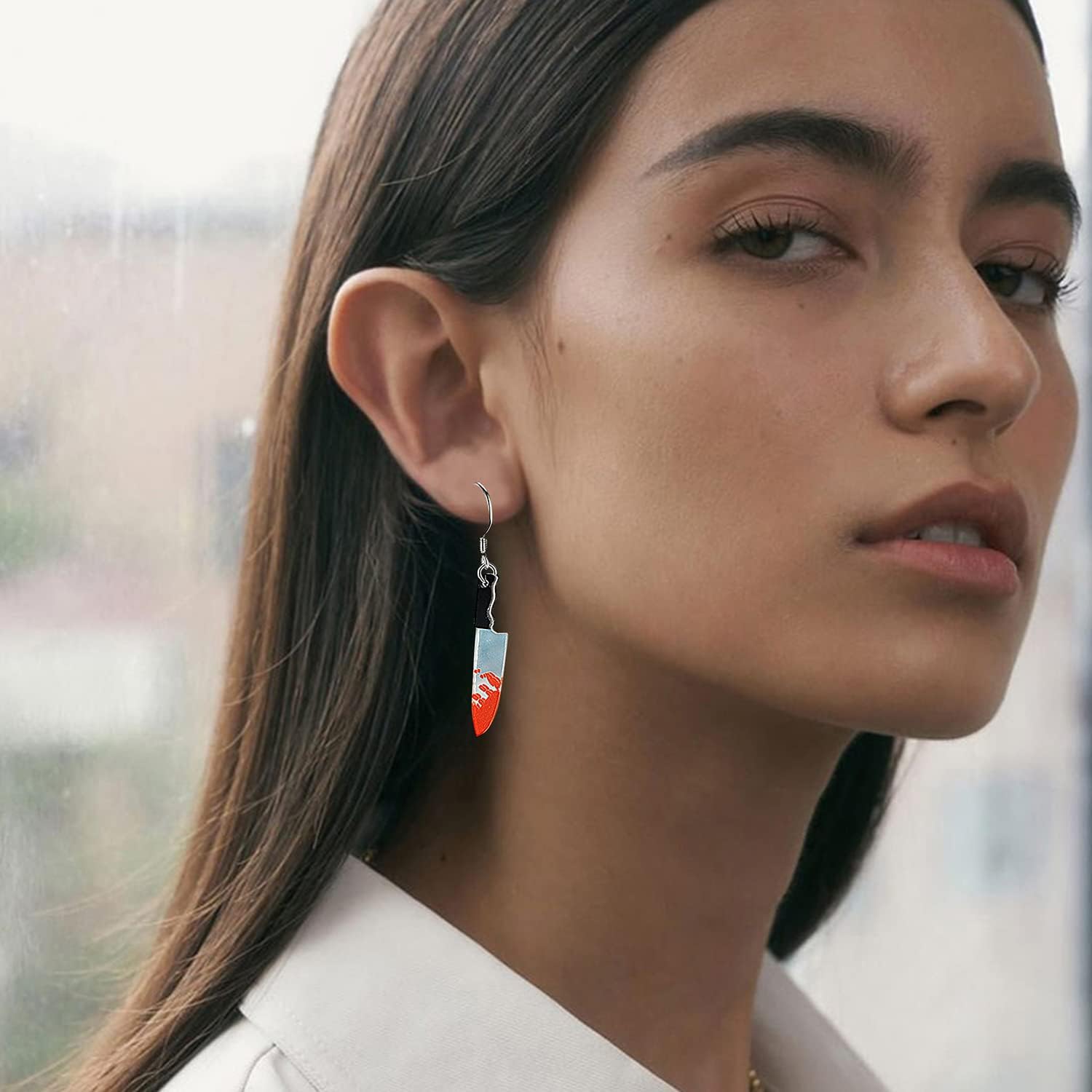 4 Pairs Punk Knife Dagger Drop Dangle Earring Set Gothic Acrylic Blood Printed Knife Earring for Women Hip Hop Halloween Party Jewelry - Image 2