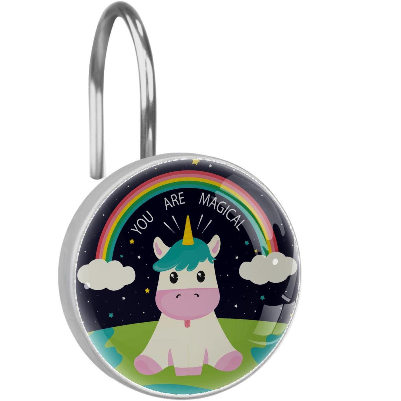 Crochets de rideau de douche licorne et vache pour égayer une salle de bain d'enfant