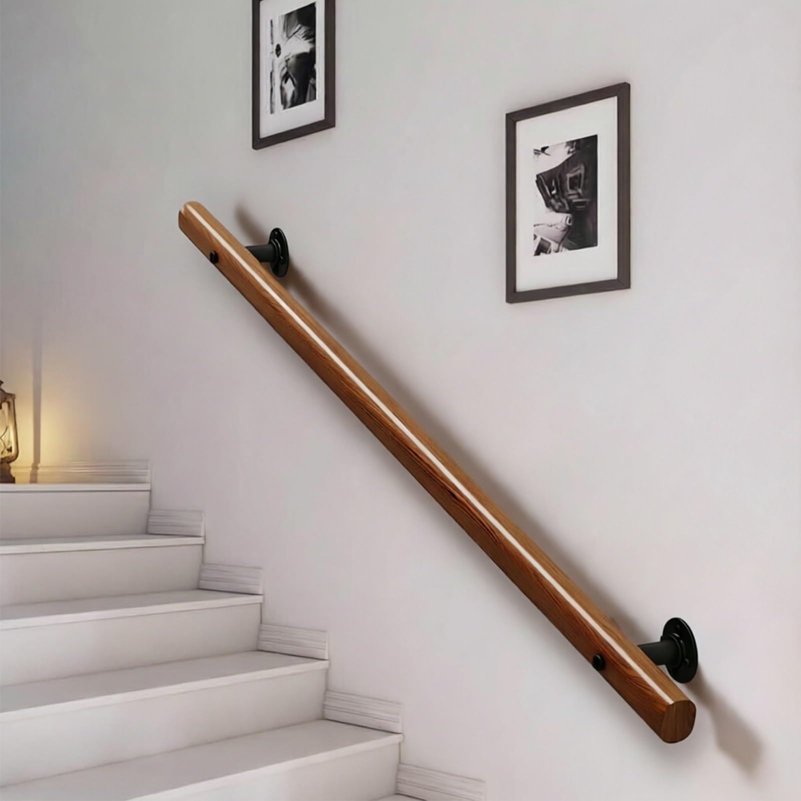 Dmchengma One Color Wooden Stair Railing, Safety Wall Mount Handrail With Brackets For Indoor Staircase & Outdoor Steps(6.6Ft/200Cm)