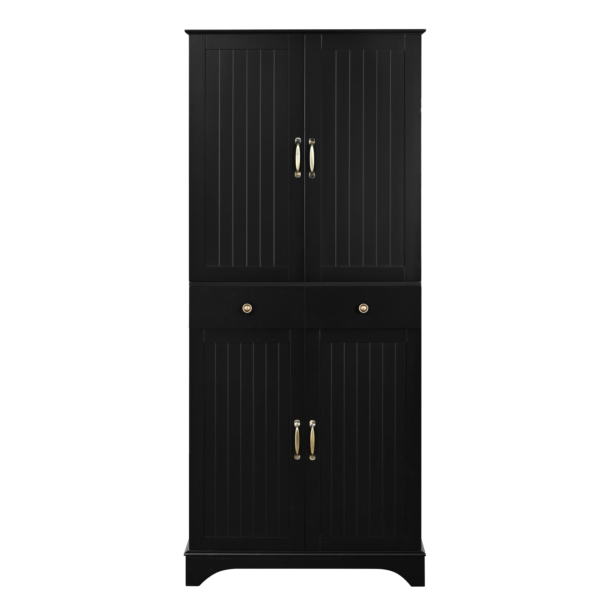 SUKY Armario alto con estantes ajustables y cajones, estantería con estantes extensibles y puertas de frigorífico, ideal para comedor, salón y cocina, 77 × 40 × 181 cm, color negro
